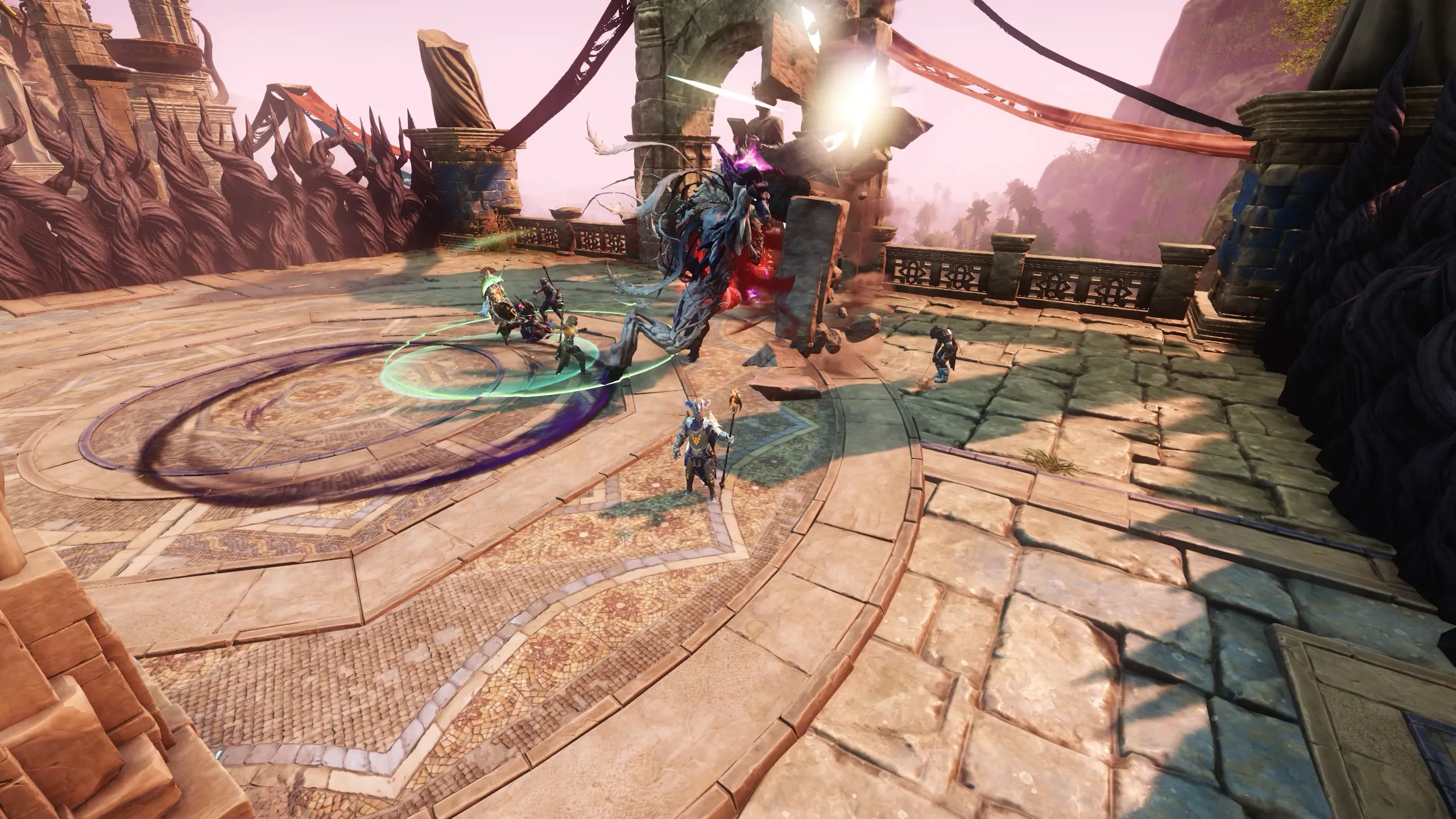 Typhon leaping toward a stunned player during the Eye Marker phase